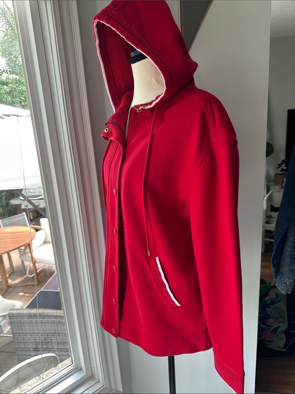 VINTAGE RALPH LAUREN JEANS CO. Red Hooded Bomber Cotton Jacket Women's Sz Small